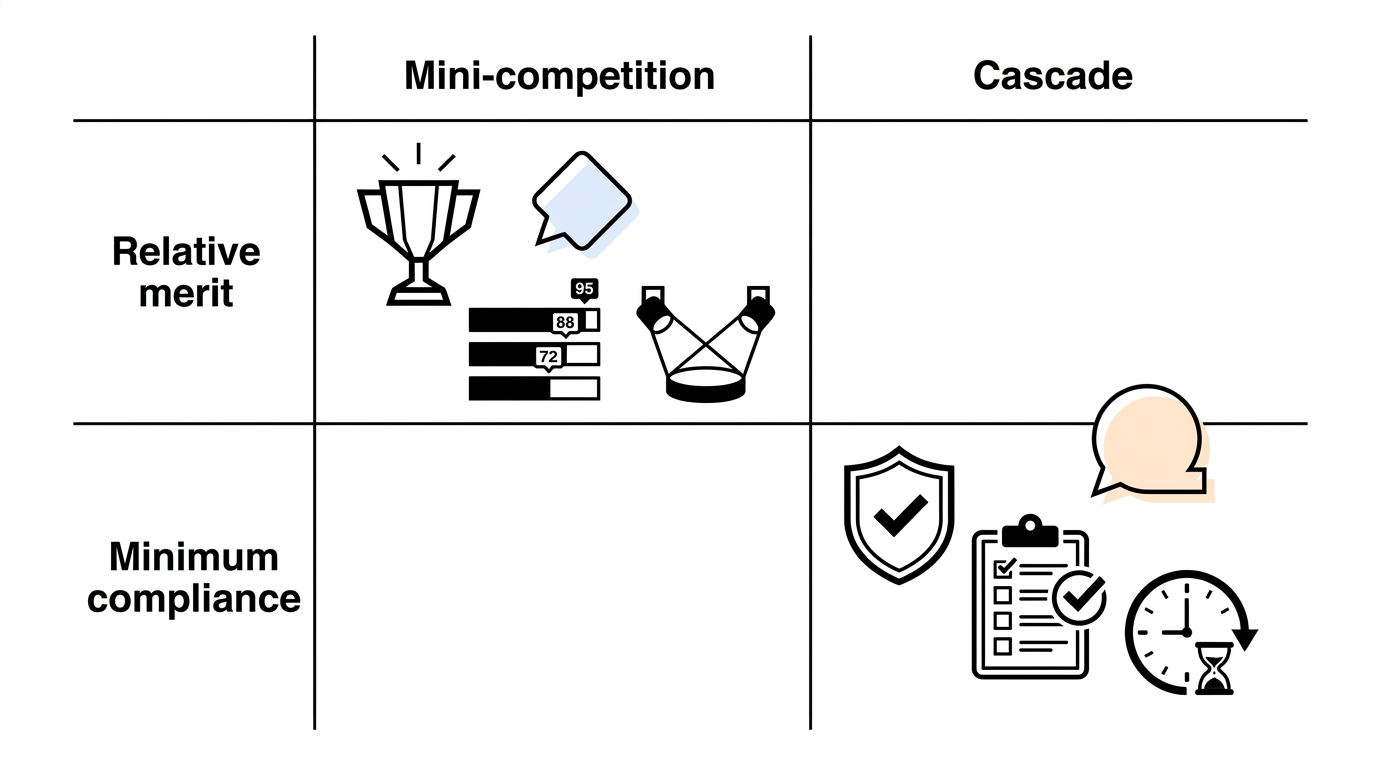 The same experience, presented with a different emphasis for each call-off mechanism.