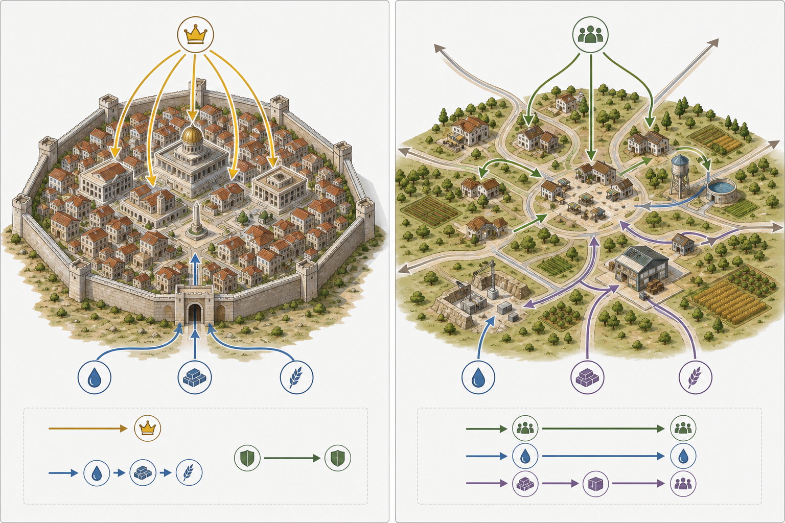 Diagrammatic comparison of inner vs outer zones and how flows differ across the boundary.