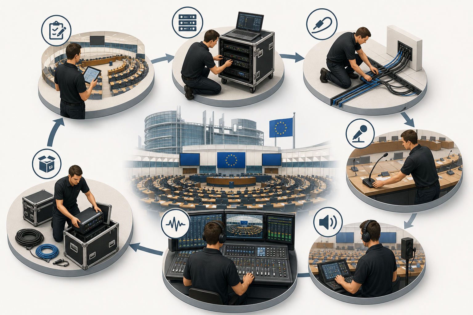 Workflow overview of contractor AV responsibilities.