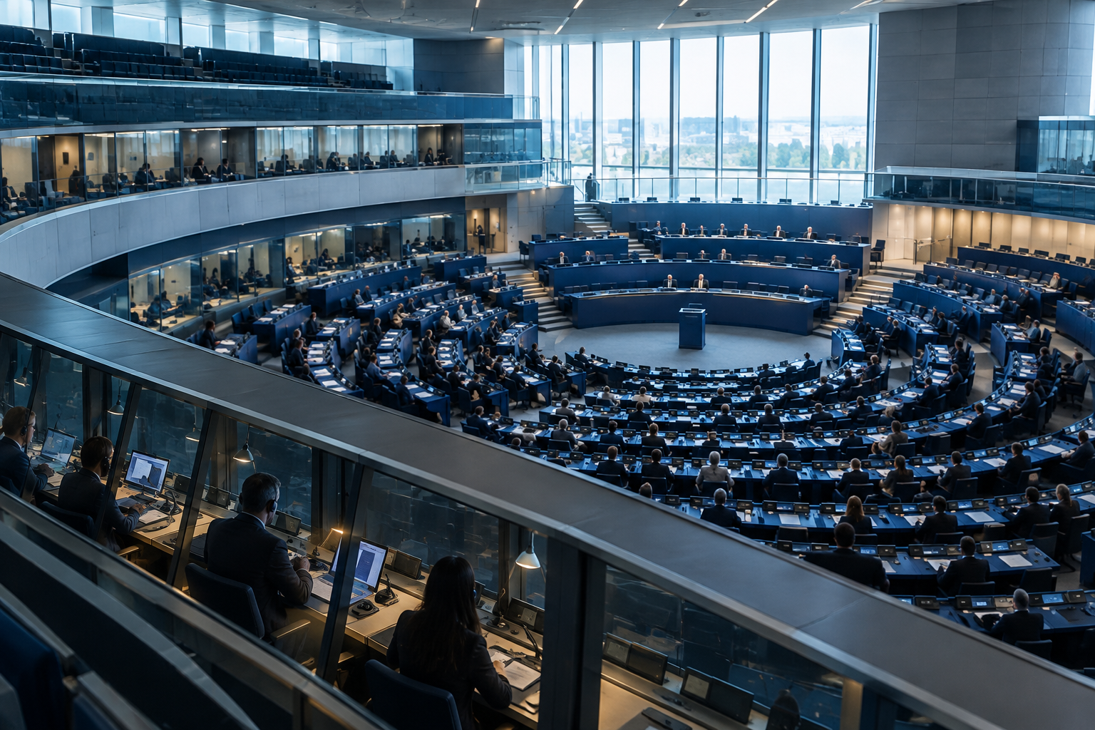 Inside an EU parliamentary chamber symbolizing one way to engage through formal institutional proceedings.
